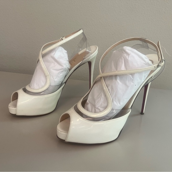 Louboutin White Platform heel 5 in - Picture 1 of 10